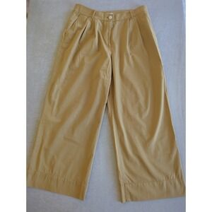 Womens Ultra Wide Leg Palazzo Trousers Cropped High Waist Khaki 12P LOFT